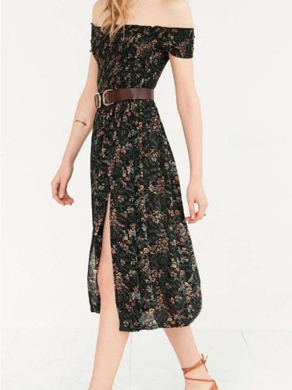 Kimchi Blue Picnic Smocked Off-The-Shoulder Midi Dress